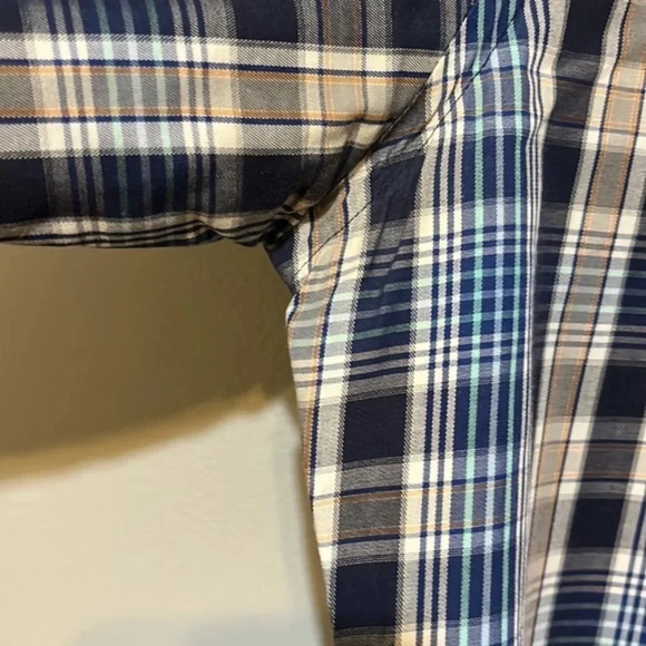 Peter Millar| long sleeve button down plaid shirt in blue, tan and white mens M - Picture 6 of 8